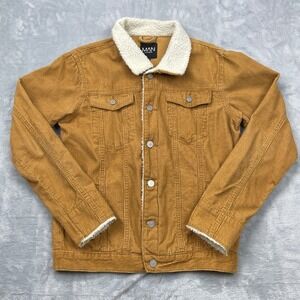 BoohooMAN Sherpa Lined Trucker Jacket Mens Size S Camel Brown